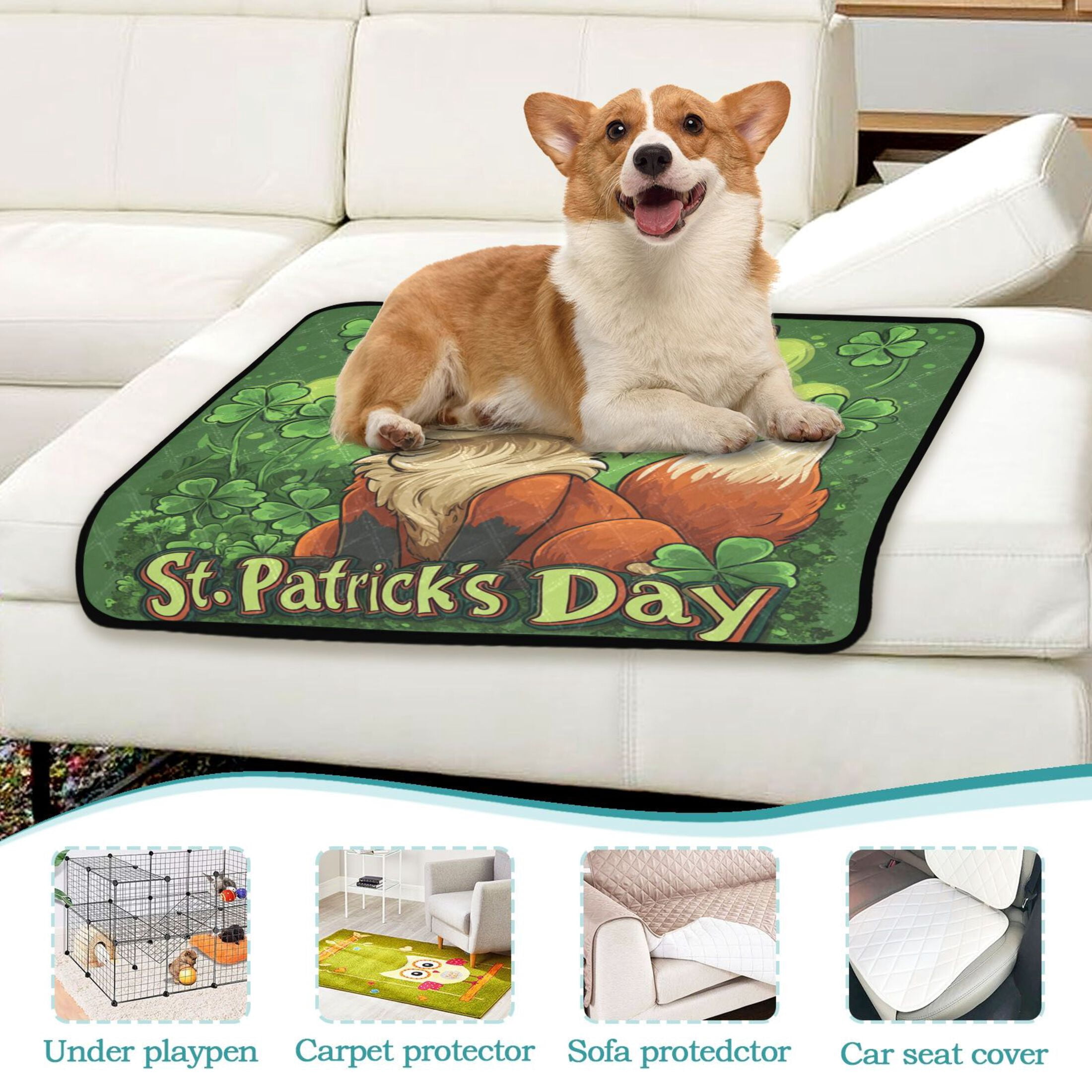 Qxltty Stpatricks Day Red Fox Cat litter Pads Pet Set of 3 Diaper Mats Center Anti-leakage Layer Absorbent Soft and Comfortable