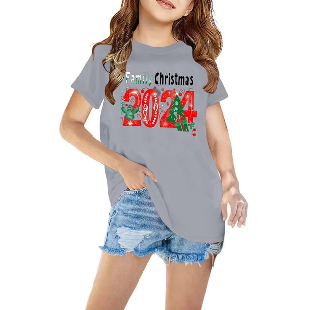 Fiudx Blusas Navideñas, Camisas Suaves para Niños, Blusas de Diseño Moderno para Niñas, Camisetas Casuals para Niños, Atuendos Diarios para Viajes Escolares, Ropa para Niños y Niñas, Lavado a Mano.