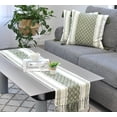 thumbnail image 6 of Small Coffee Table Runner with Tassels 14x48 Inches, Olive Green & Off White | Cotton Woven Washable Boho Dresser Scarf for Bedroom | Farmhouse Console Tabletop Centerpiece Boho Decorations, 6 of 9