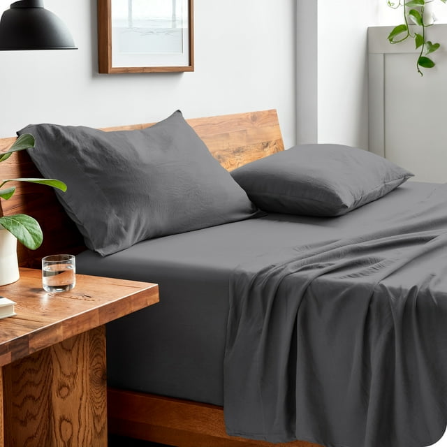 Bare Home Washed Sheet Ensemble - Premium 1800 Collection - Deep Pocket - 4 Piece - Grand, Gray