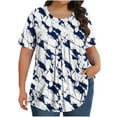 thumbnail image 1 of Pisexur Hauts de Printemps pour Femmes Blouses pour Femmes Décontractées Mode Féminine Imprimé Col Rond Manches Courtes Plissé Ample Multicolore,L, 1 of 6