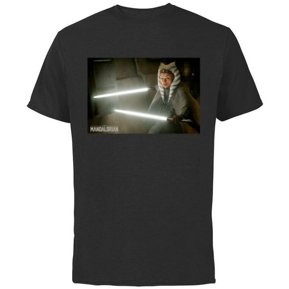 Star Wars The Mandalorian Ahsoka Tano Lightsaber Battle - Short Sleeve Cotton T-Shirt for Adults - Customized-Black
