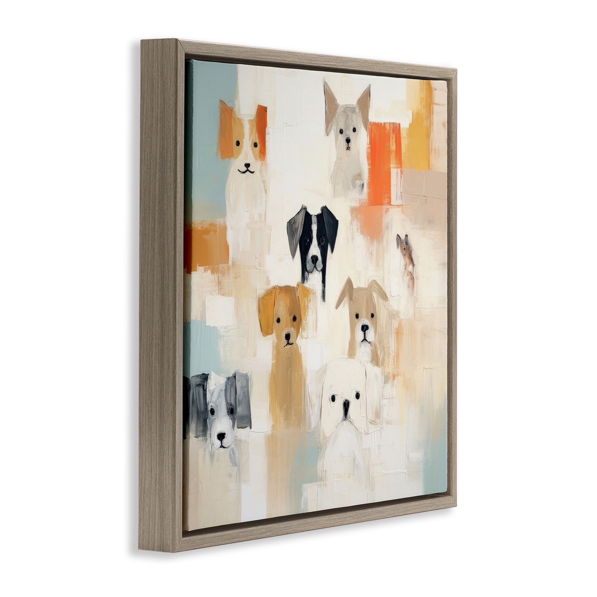 Stupell Industries Modern Dog Collage Animals & Insects Painting Brown Floater Framed Canvas Art Print Wall Art, 25 x 25