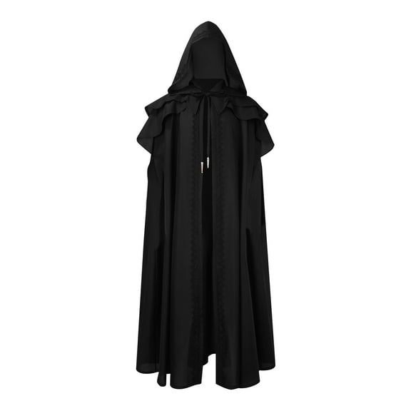 Xfvqtps Men Long Patchwork Hooded Collar Strap Shawl Solid Color Casual Party Retro Masquerade Robe Gothic Cloak Stage Outfit Black