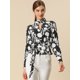 thumbnail image 3 of Blusa Mangas Largas Floral Allegra K Negro T S, 3 of 6