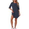 thumbnail image 2 of INSPIRE CHIC Women's Nightshirt Stripped Half Sleeve Button Up Short Nightgown Shirt Dress L Navy, 2 of 6