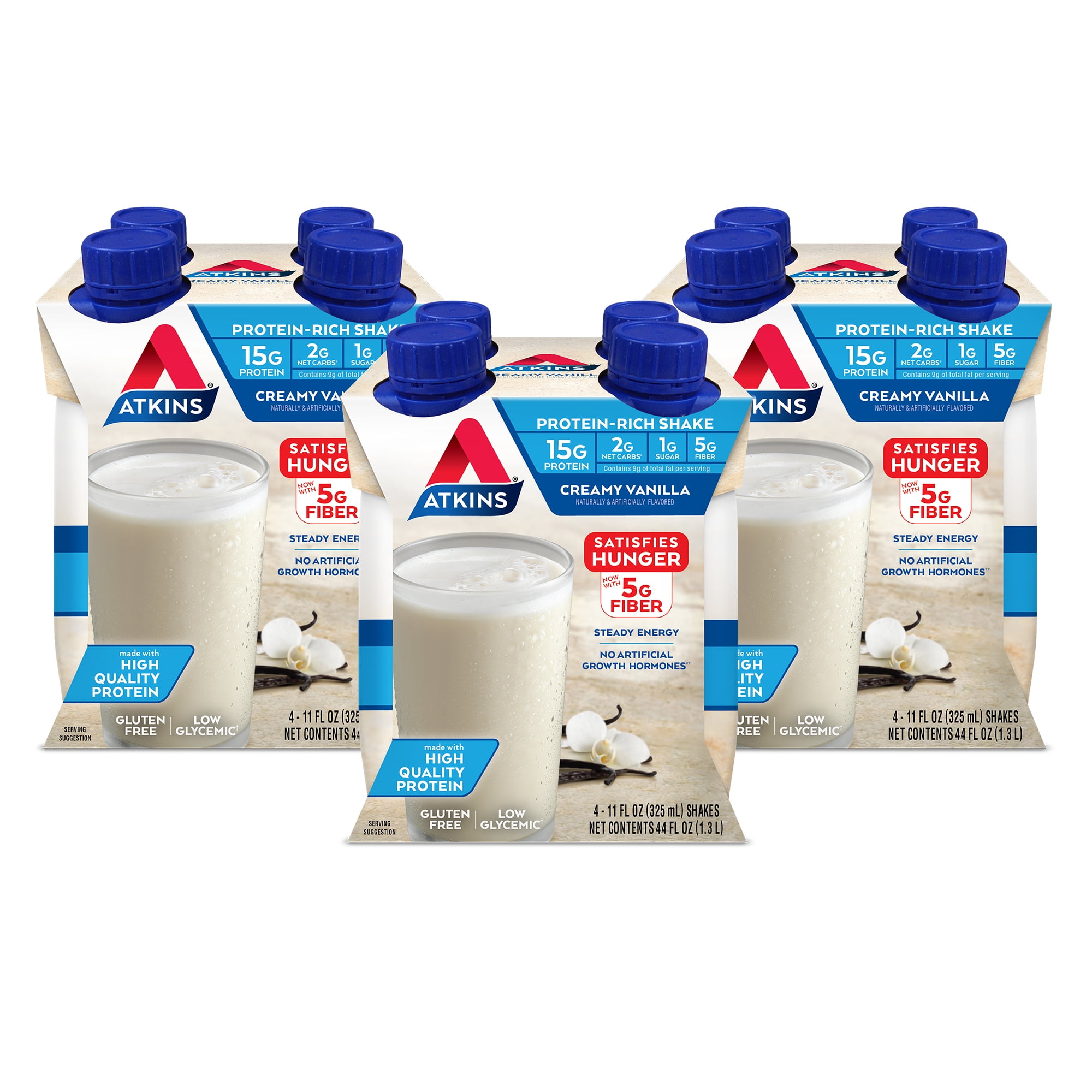 Atkins Gluten Free Protein-Rich Shake, Vanilla, Keto Friendly, 3/4ct Packs(Ready to Drink)