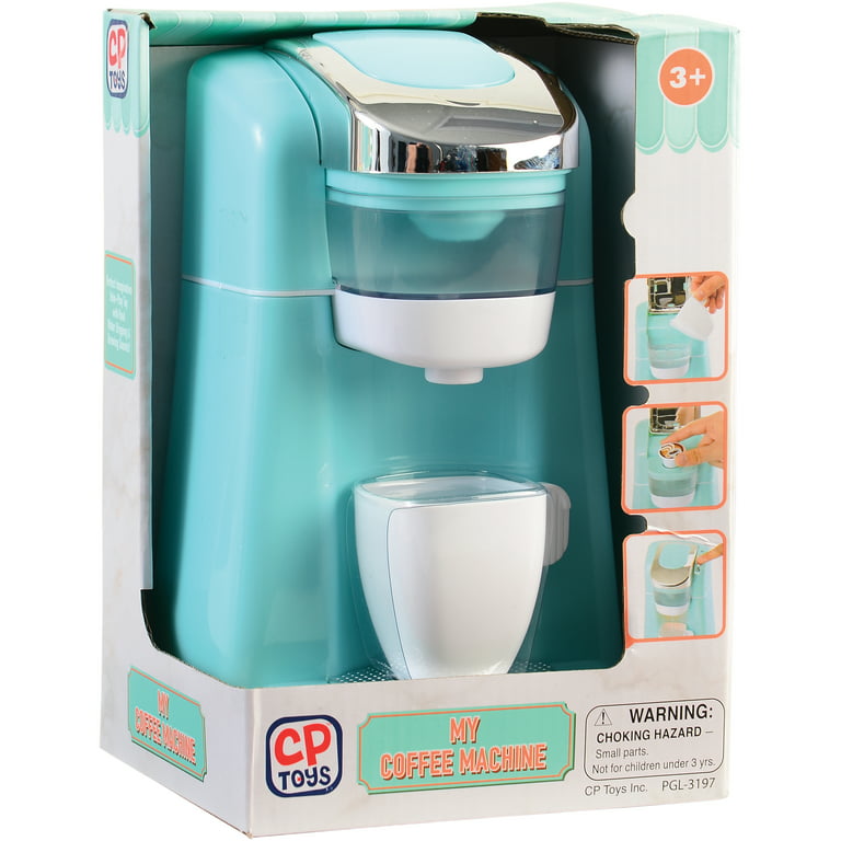 Constructive Playthings My Coffee Machine 4-Piece Kitchen Appliance Toys  for Kids 3-5, Blue, Unisex 