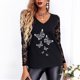 thumbnail image 5 of Moda mujer cuello en V ahueca hacia fuera encaje manga larga camiseta otoño blusa Tops Fridja  hkj2382, 5 of 8