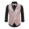 thumbnail image 2 of Guiexla Men Suit Vest V-Neck Sleeveless Single Breasted Stage Show Waistcoat with Pockets Slim Fit Shiny Sequins Bow Tie Weddings Proms Vest, 2 of 8