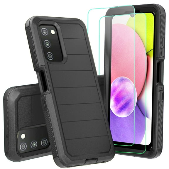 NIFFPD Samsung Galaxy A03S Case with Screen Protector Tough Rugged Shockproof Protective Phone Case for Galaxy A03S Black