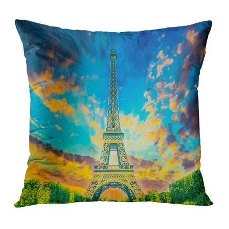 ECCOT Blue the Eiffel Tower New 7 Wonders of World La Tour in French Paris France Iconic Parisian and Best City Pillowcase Pillow Cover Cushion Case 18x18 (Best Midi Tower Case)