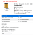 thumbnail image 2 of Oil Filter - Compatible with 2021 - 2023 Hyundai Santa Fe 2022, 2 of 2