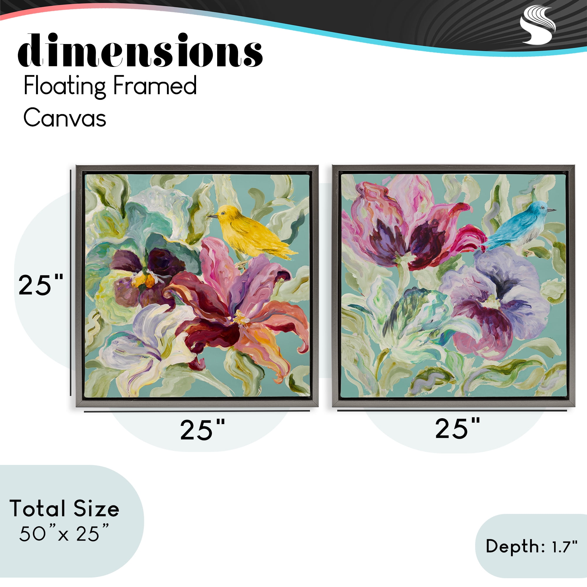 Stupell Industries Lyrical Garden Canaries 2 Piece Gray Framed Floater Canvas Set, design by Lanie Loreth