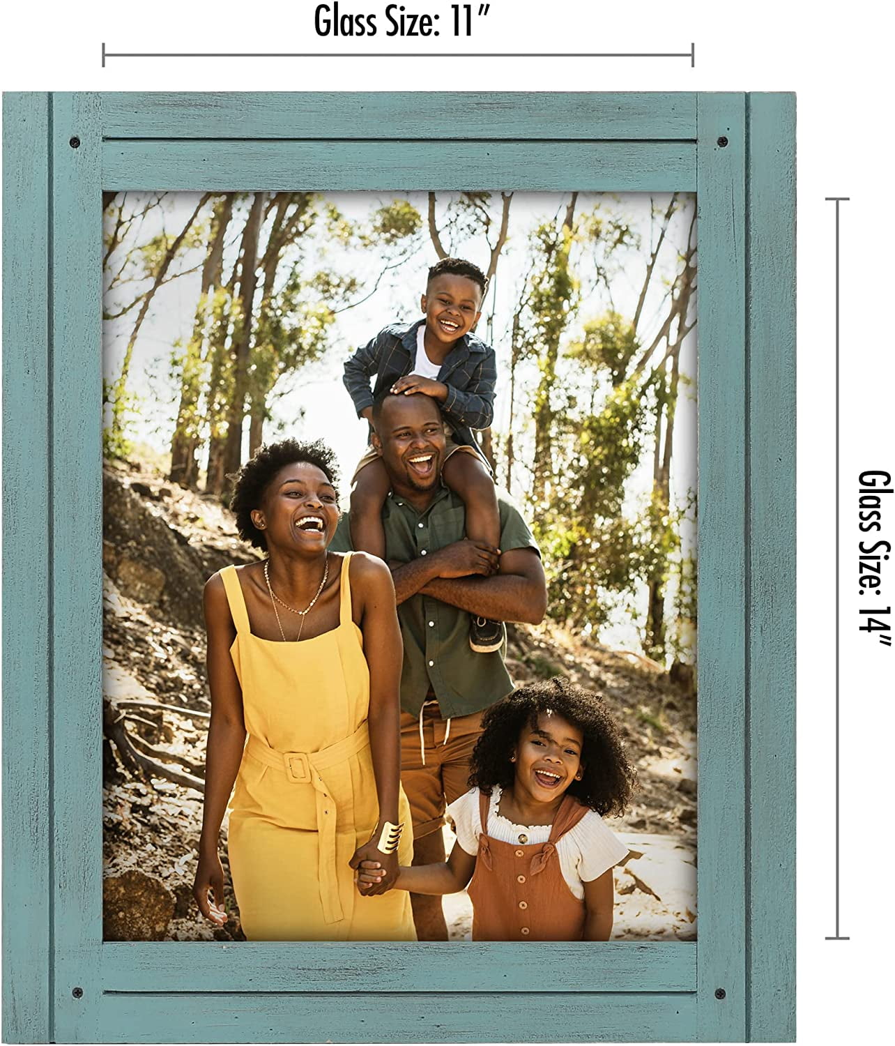Americanflat 11x14 Rustic Picture Frame in Turquoise Blue with Textured Wood and Polished Glass - Horizontal and Vertical Formats for Wall - Farmhouse Style