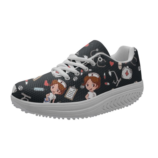 Cute Hospital Nurse Pattern Ladies Spring Autumn Sneakers Dirt Resistant Round Toe Soft Platform Shoes Non-Slip Outdoor Footwear