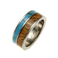 thumbnail image 1 of Genuine inlay Hawaiian koa wood turquoise band ring titanium 8mm&nbsp;size 11.5, 1 of 4