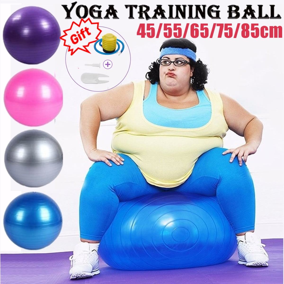 23" Exercise Yoga Ball Extra Thick Yoga Ball Pilates Balance Anti-Burst w/Pump 