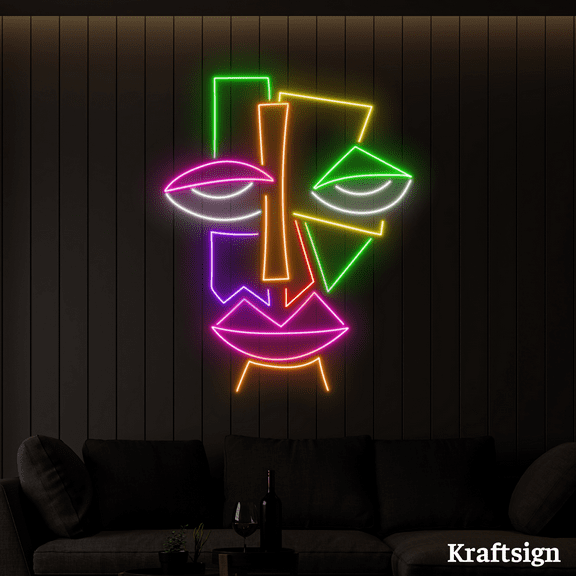 Craftnamesign Abstract Art Face Neon Sign, Museum Decor, Bedroom Wall Art