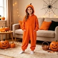 thumbnail image 2 of WAYUTE Girls Halloween Long Sleeve Hooded Jumpsuit for Kids Solid Color Soft Lined Loungewear for Girl Casual Party Outdoor Romper,Orange,Size 13 Y-14 Y, 2 of 4
