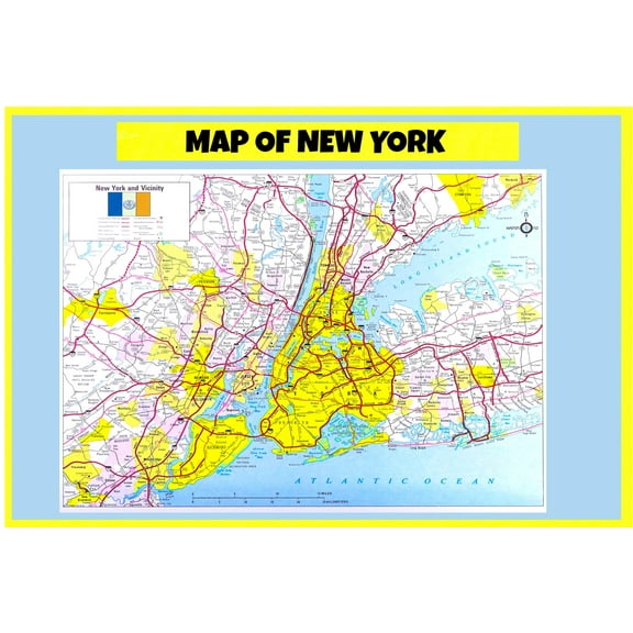 Map of New York - Laminated Wall Map Poster Print Perfect for Classrooms and Homes - Vivid Imagery with Bright Colors - 18x24
