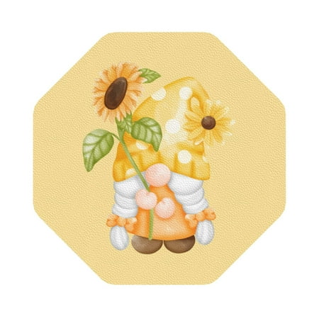 

Coaee Sunflower Gnomes 3 Print Leather Coasters Set of 6 Non-Slip Washable Cup Coasters for Home Office Bar Octagon
