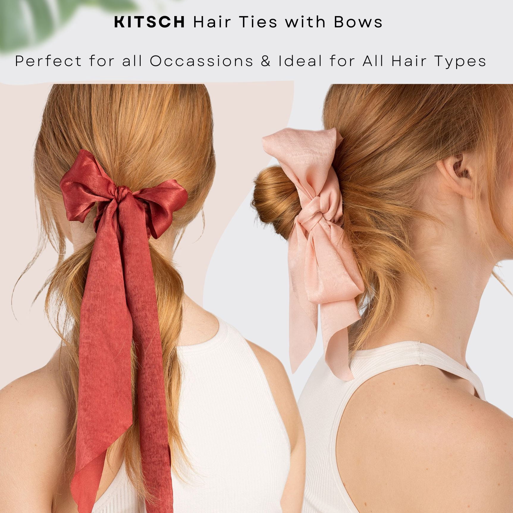 Kitsch Satin Hair Scarf Scrunchie Hair Ties, Blush/Mauve, 2 ct