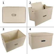 Collapsible Fabric Storage Bin With Handle Lid Foldable Box Linen Large Container Organizer For Home Clothes Storage, Khaki