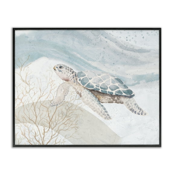 Stupell Industries Turtle on Brushed Pattern Animals & Insects Painting Black Framed Art Print Wall Art, 14 x 11