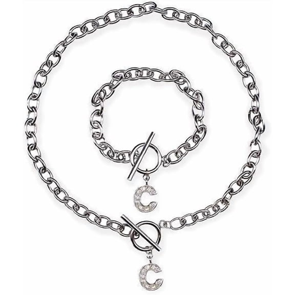 Fablinks Crystal Letter Charm Necklace and Bracelet Set, Initial Charm Jewelry (CC)