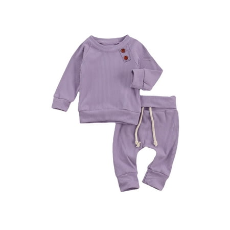 

Spring hue Baby 2-piece Outfit Set Long Sleeve Solid Color Top and Pants Set