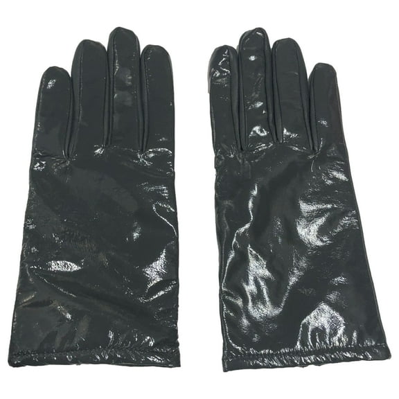 Womens Sleek Shiny Gray Patent Leather Gloves Acrylic Lined X-Large