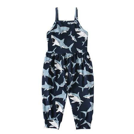 

FRSASU Clearance Toddler Kids Baby Girls Summer Flowers Shark Print Dress Suspenders Bodysuit Rompers Jumpsuit