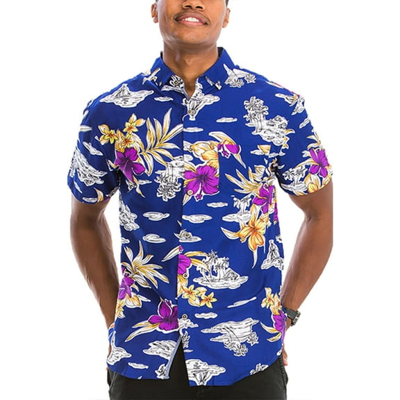 Men Hawaiian Shirt Vacation Short Sleeve Casual Button Down Shirts Summer Beach Shirt