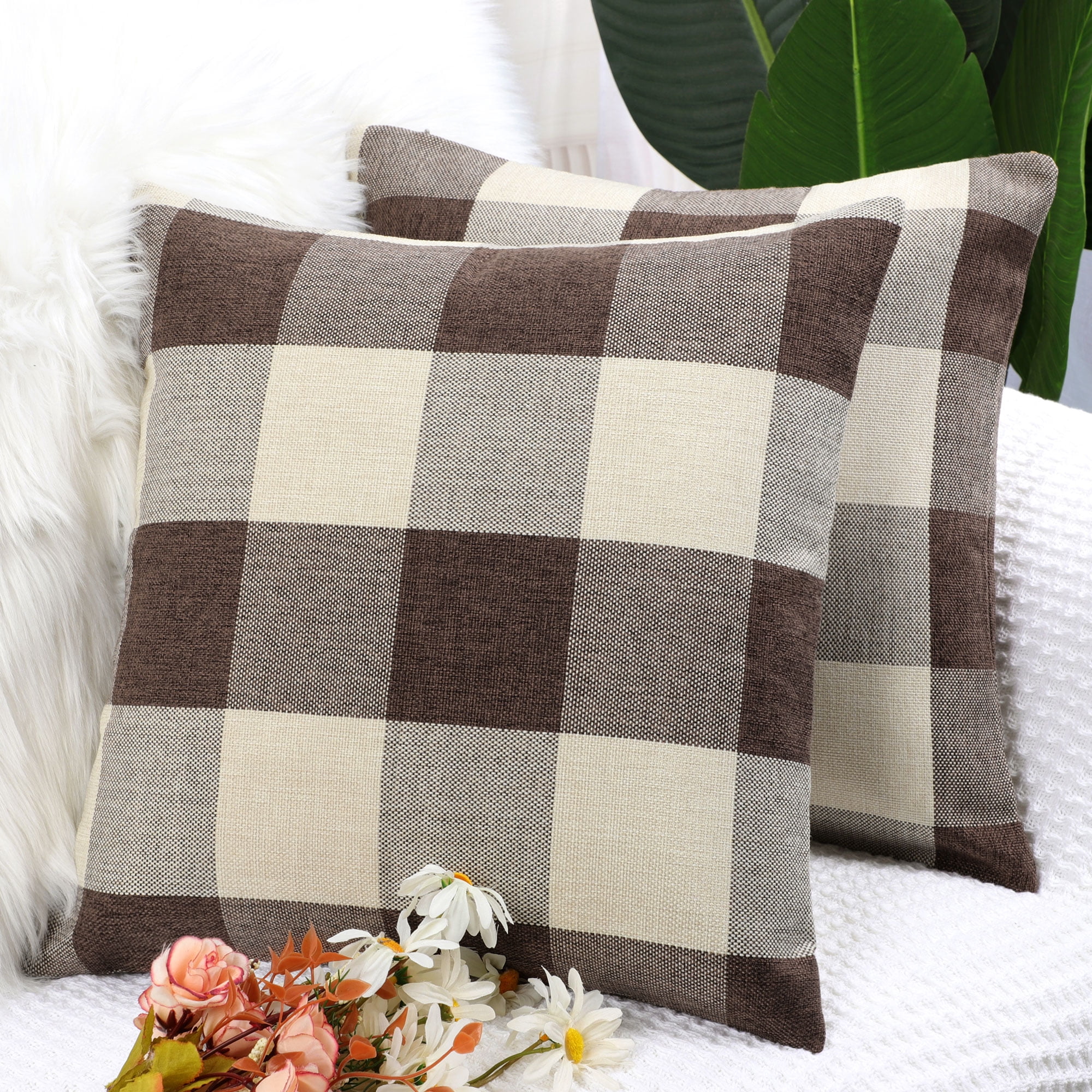 Classic Plaid Pillow Linen Plain Cover For Sofa Home Decoration Cushion Cover 