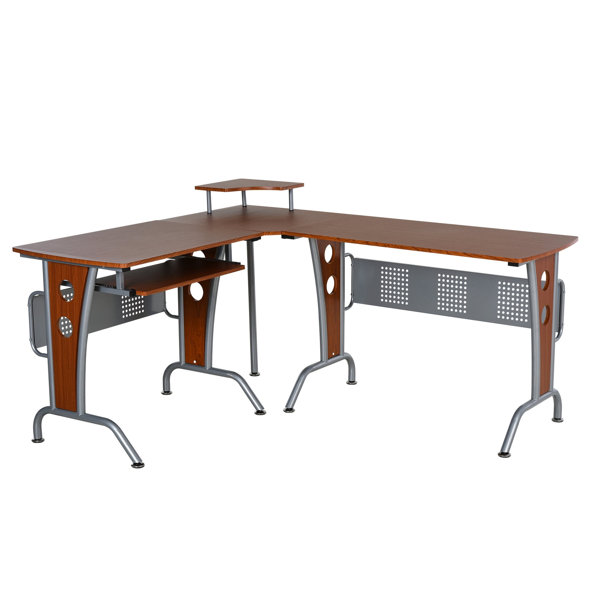 LShaped Corner Computer Office Desk Workstation with Rolling