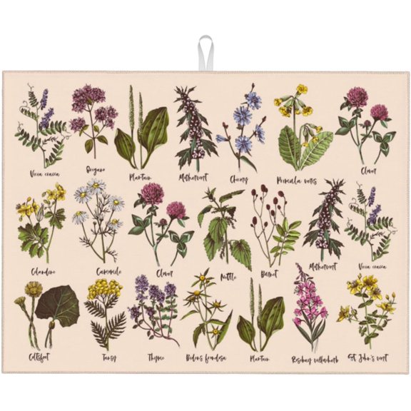 Dish Drying Mat for Kitchen Counter 18x24 Inch,Super Absorbent Microfiber Kitchen Drying Mat Large Drying Rack Pad-Herbs Floral Drying Mats