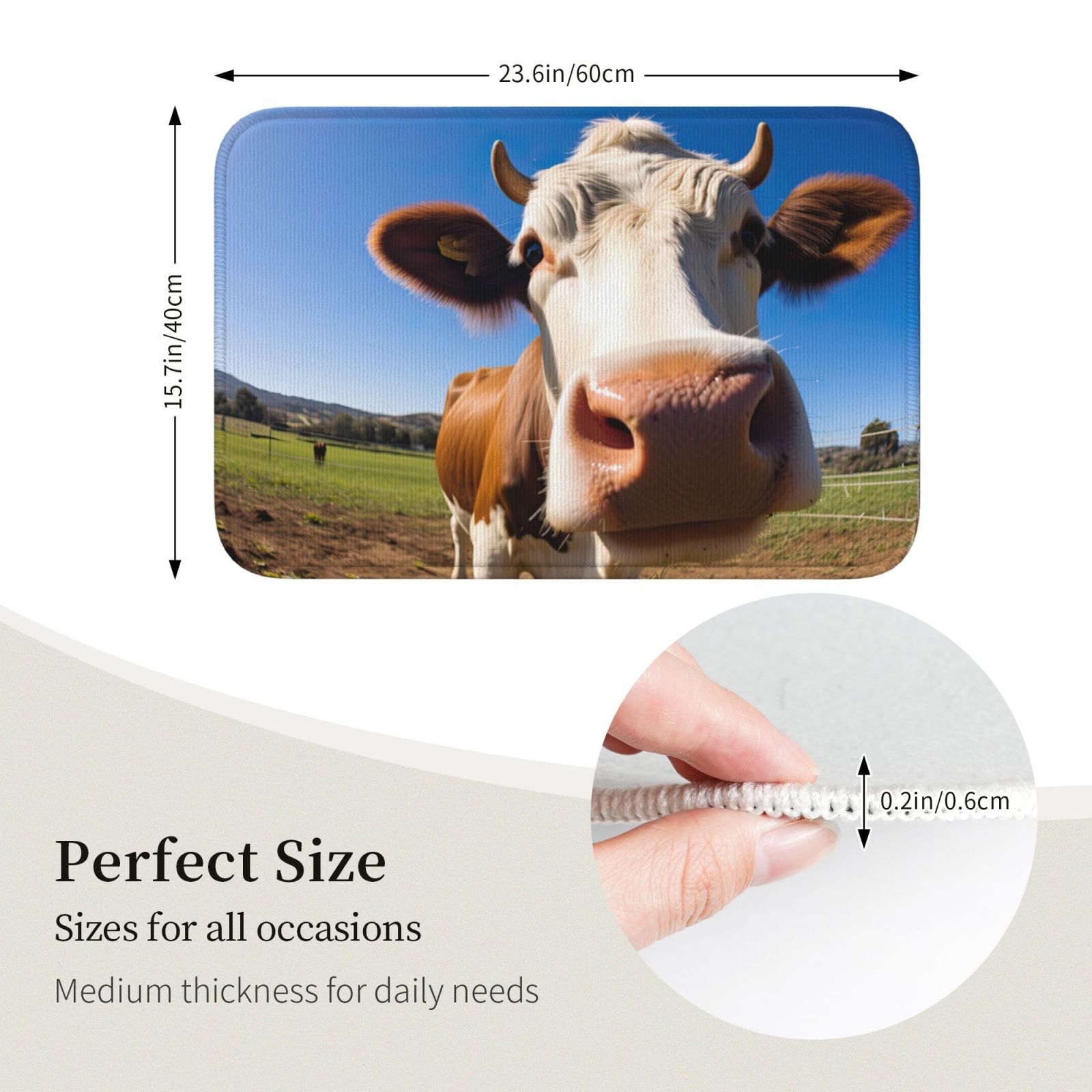Vsdgher Blue Sky Meadow Cute Cow Hem Mat 40x60 - Multipurpose Doormat for Indoor & Outdoor Use - Welcome Your Guests with our Entrance Mat
