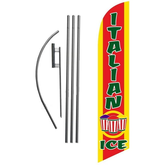 Italian Ice Advertising Feather Banner Swooper Flag Sign with 15 Foot Flag Pole Kit and Ground Stake