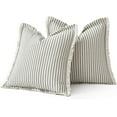 thumbnail image 6 of Pack of 2 Dark Green Pillow Covers 18x18 Inch Striped Farmhouse Couch Throw Pillow Covers with Fringe Chic Linen Decorative Cushion Covers for Sofa Living Room Bed Outdoor Home Decor, 6 of 18