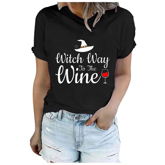 Gunia Halloween T Shirts For Women Ghost Graphic Print Short Sleeve Crew Neck Casual Holiday Tops Plus Size Tee Shirts Black S-5Xl