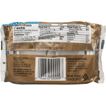 (4 pack) (4 Pack) Brunswick Sardine Fillets in Spring Water, No Salt Added, Gluten Free Food, High Protein Snacks, 3.75oz can