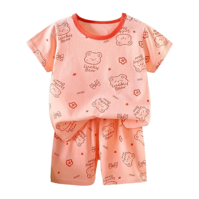Fshinging Children Clothes Set Girls Summer Cartoon Rabbit Bear Car Printed Short Sleeved Tops And Shorts Tenue Garçon