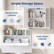 ALPULON Double Door Wall Mounted Bathroom Mirrored Cabinet with Push to Open Doors and Flip Down Compartment for Storage, White