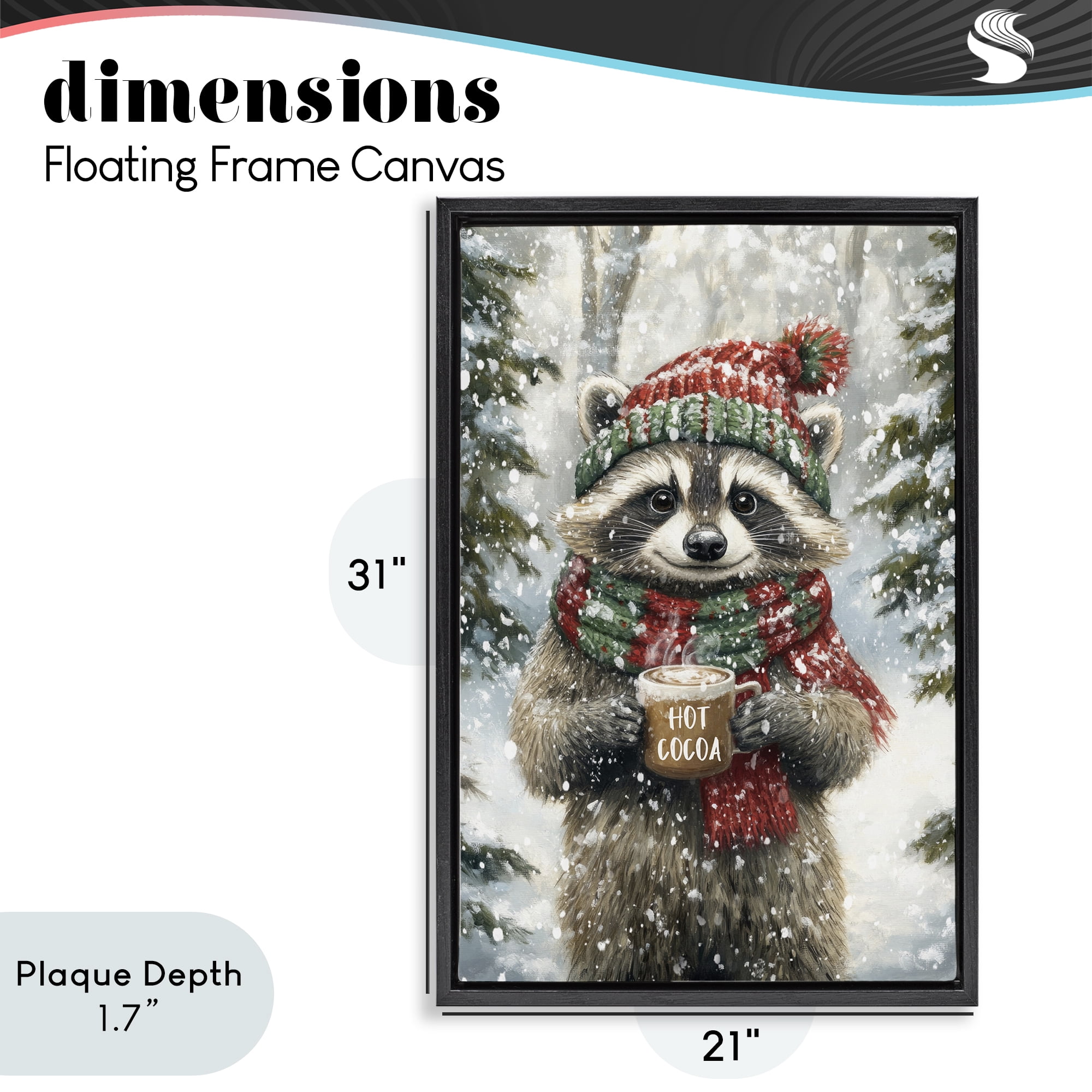 Stupell Industries Merry Cocoa Raccoon Black Framed Floater Canvas Wall Art, design by Tina LeCour
