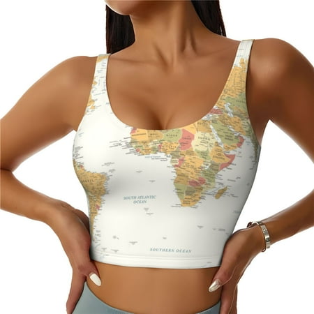Matuu World Map 1 for Women s Sports Bra - Soft  Comfortable and Breathable Sports Vest for Yoga  Fitness  and Dance-Medium
