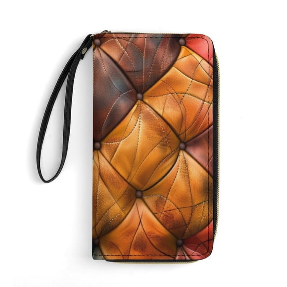 Womens Wallet Bifold Ladies Cluth Bag Wristlet Wrist Strap Long Purse Colorful Leather Pattern Design