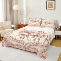 Manfei Girls Pink Rose Twin Sheet Sets, Anniversary Flower Floral Twin Fitted Sheet, Western Bohemian Mandala Flat Sheet, Ultra Soft Home Decor, 3-Piece