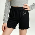 thumbnail image 4 of Miqool Girls Ribbed Knit Bike Shorts Stretch 2-13 Years Anti-Chafe Undershorts Casual Soft Elastic Bow Waist Ruffle Hem Shorts, 4 of 5