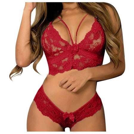 Clearance Under $5 EGNMCR Women s Lingerie Sexy Lace Hollow Out Temptation Perspective Plus Size Underwear Lingerie Sexy Set Valentine Day Spring/Summer Save Clearance